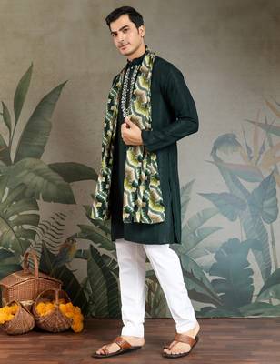 GREEN PURE VISCOSE REAL MIRROR WITH JARI WEAVING WORK WEDDING FESTIVAL PARTY WEAR STRAIGHT KURTA WITH DUPATTA 10