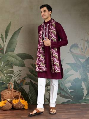 PURPLE PURE VISCOSE REAL MIRROR WITH JARI WEAVING WORK WEDDING FESTIVAL PARTY WEAR STRAIGHT KURTA WITH DUPATTA 10