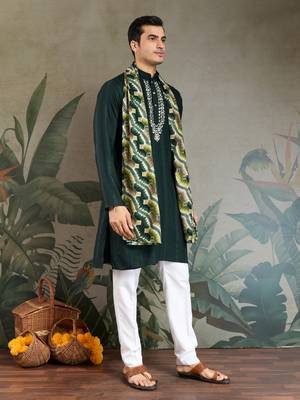 GREEN PURE VISCOSE REAL MIRROR WITH JARI WEAVING WORK WEDDING FESTIVAL PARTY WEAR STRAIGHT KURTA WITH DUPATTA 11
