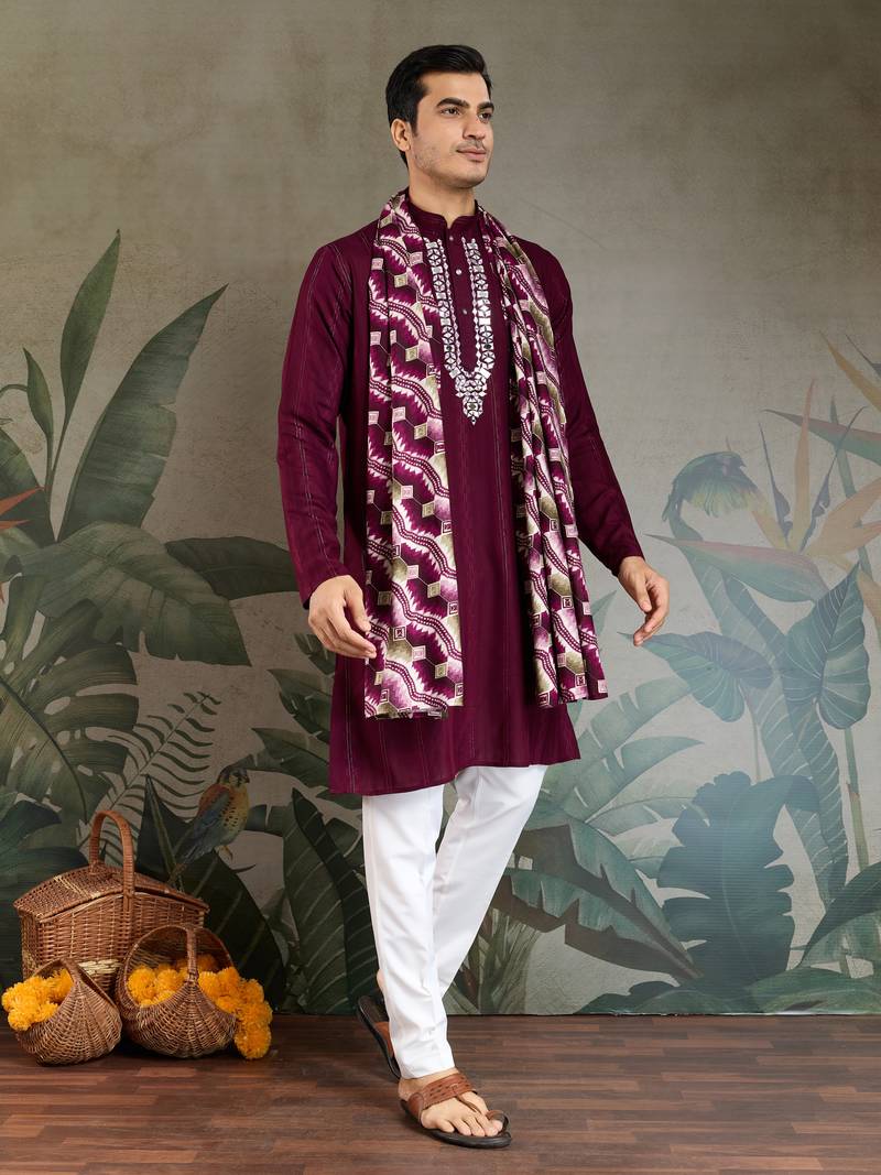 Purple pure viscose real mirror with jari weaving work wedding festival party wear straight kurta with dupatta