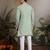 Pista green viscose silk thread & sequins embroidered work wedding festival marriage party wear straight mens kurta