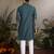 Teal green viscose silk thread & sequins embroidered work wedding festival marriage party wear straight mens kurta