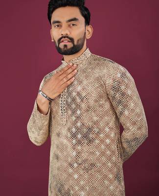Cream chikankari work viscose rayon straight kurta 2