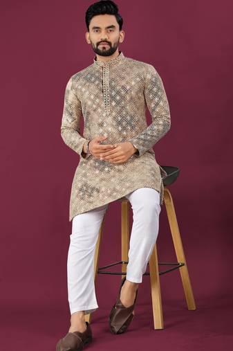 Cream chikankari work viscose rayon straight kurta