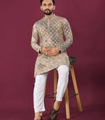 Cream chikankari work viscose rayon straight kurta