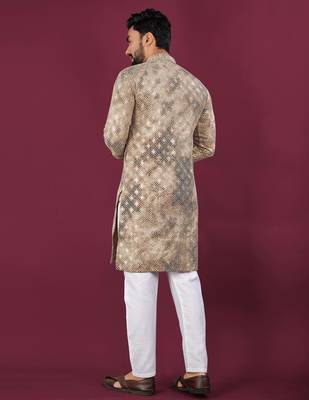 Cream chikankari work viscose rayon straight kurta 3