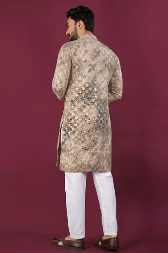 Cream chikankari work viscose rayon straight kurta