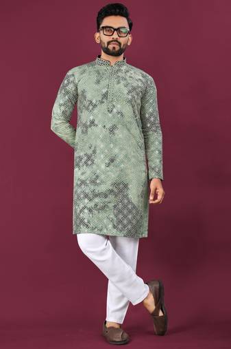 Green chikankari work viscose rayon straight kurta