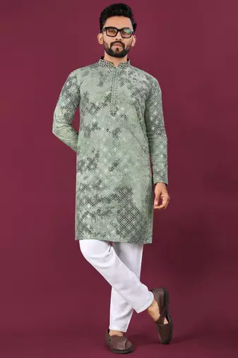 Green chikankari work viscose rayon straight kurta