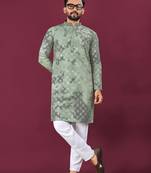 Green chikankari work viscose rayon straight kurta