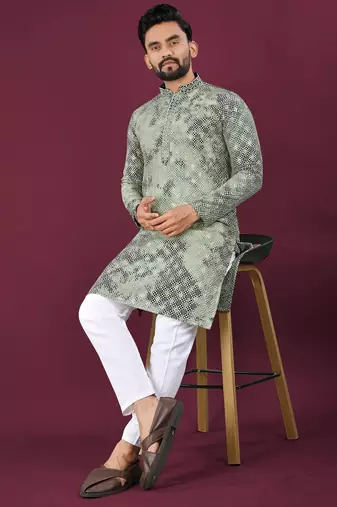Green chikankari work viscose rayon straight kurta