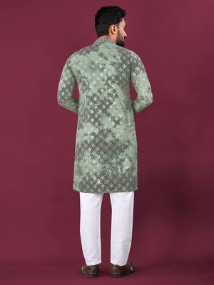 Green chikankari work viscose rayon straight kurta 4