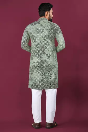 Green chikankari work viscose rayon straight kurta