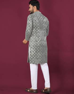 Grey chikankari work viscose rayon straight kurta 4