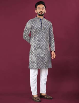 Navy chikankari work viscose rayon straight kurta 1