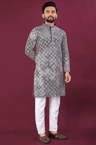 Navy chikankari work viscose rayon straight kurta
