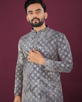 Navy chikankari work viscose rayon straight kurta 2