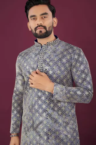 Navy chikankari work viscose rayon straight kurta