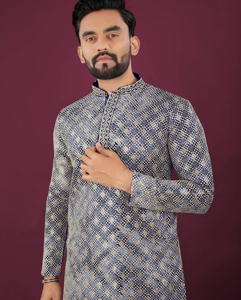 Navy chikankari work viscose rayon straight kurta