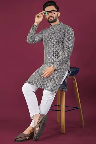 Navy chikankari work viscose rayon straight kurta