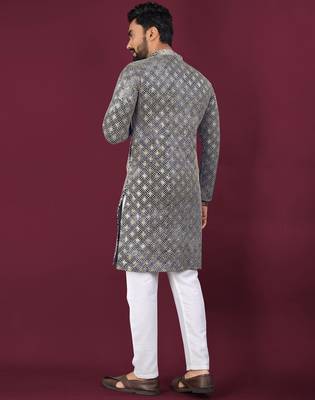 Navy chikankari work viscose rayon straight kurta 4