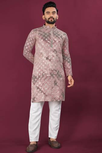 Pink chikankari work viscose rayon straight kurta