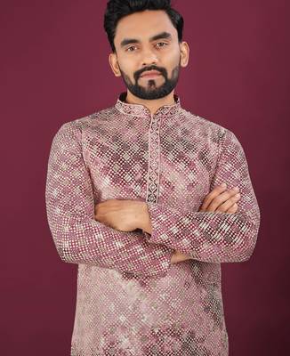 Pink chikankari work viscose rayon straight kurta 2