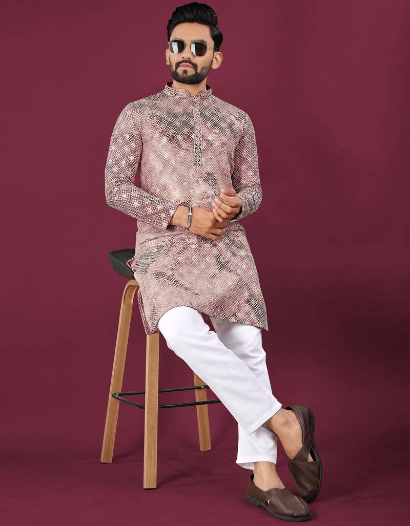 Pink chikankari work viscose rayon straight kurta