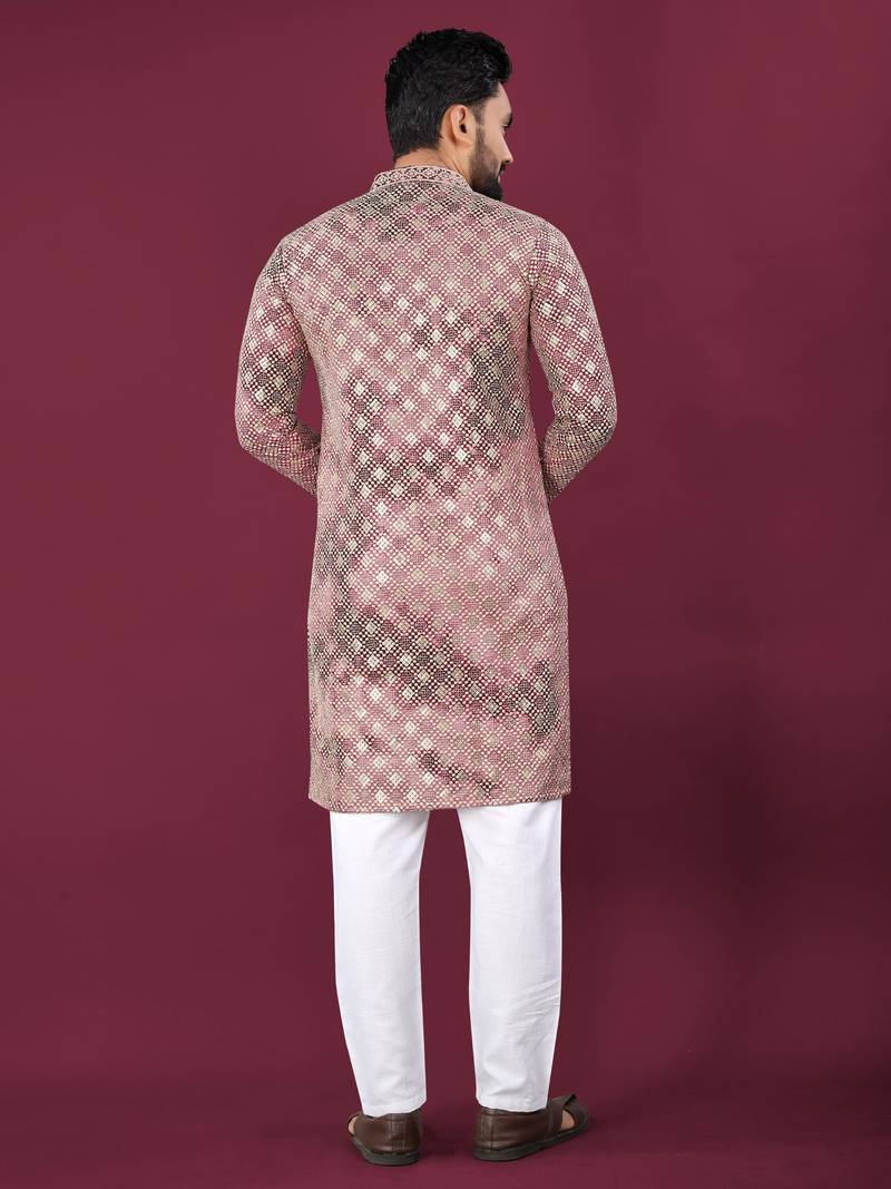Pink chikankari work viscose rayon straight kurta