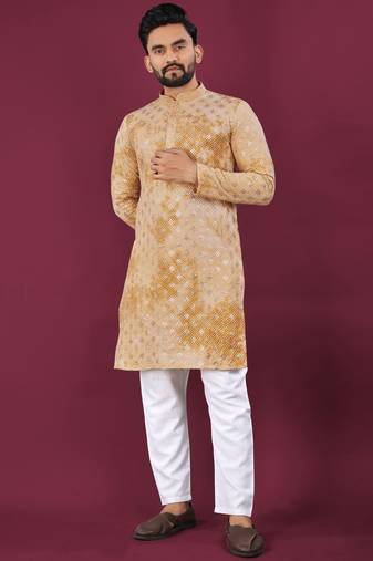 Yellow chikankari work viscose rayon straight kurta