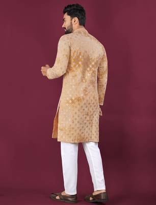 Yellow chikankari work viscose rayon straight kurta 4