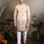 Beige viscose silk thread & sequins embroidered work wedding festival marriage party wear straight mens kurta