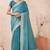 sky blue zari embroidered siroski stone work two tone silk blend saree sari