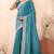 sky blue zari embroidered siroski stone work two tone silk blend saree sari