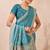 sky blue zari embroidered siroski stone work two tone silk blend saree sari