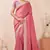 pink zari embroidered siroski stone work two tone silk blend saree sari