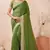 green zari embroidered siroski stone work two tone silk blend saree sari