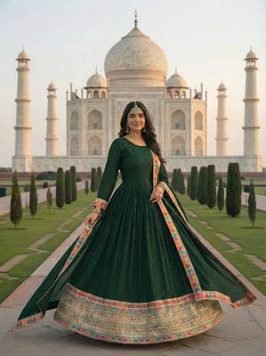 DESIGNER FANCY GREEN ANARKALI SALWAR SUIT FOR WEDDING PARTY WEAR IN GEORGETTE 1