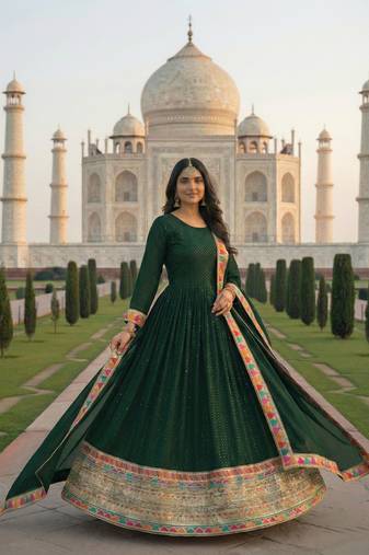 DESIGNER FANCY GREEN ANARKALI SALWAR SUIT FOR WEDDING PARTY WEAR IN GEORGETTE