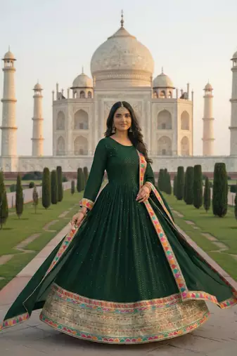 DESIGNER FANCY GREEN ANARKALI SALWAR SUIT FOR WEDDING PARTY WEAR IN GEORGETTE
