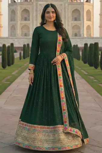 DESIGNER FANCY GREEN ANARKALI SALWAR SUIT FOR WEDDING PARTY WEAR IN GEORGETTE