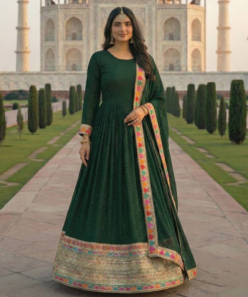 DESIGNER FANCY GREEN ANARKALI SALWAR SUIT FOR WEDDING PARTY WEAR IN GEORGETTE