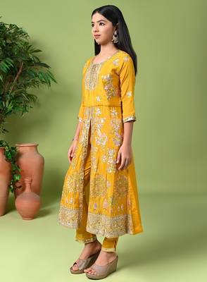 gold embroidered chinon salwar suit with dupatta 3