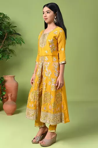 gold embroidered chinon salwar suit with dupatta