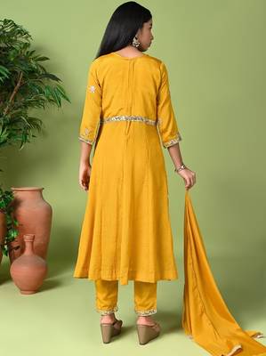 gold embroidered chinon salwar suit with dupatta 4