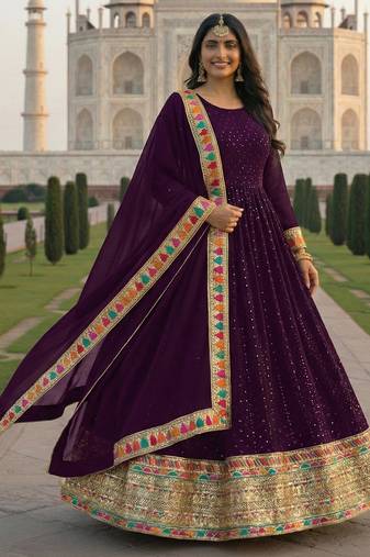  PURPLE embroidered ANARKALI SALWAR SUIT