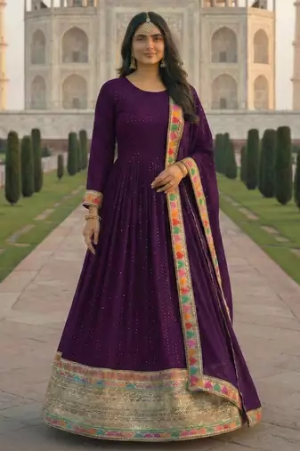  PURPLE embroidered ANARKALI SALWAR SUIT