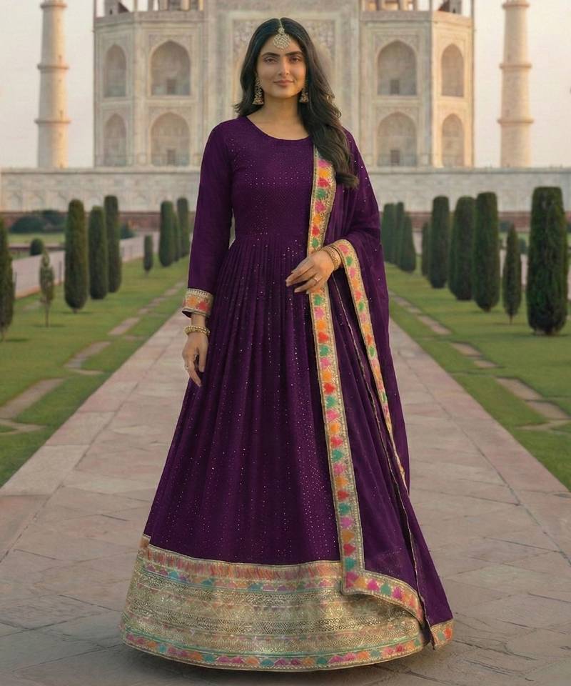  PURPLE embroidered ANARKALI SALWAR SUIT