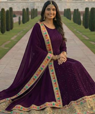  PURPLE embroidered ANARKALI SALWAR SUIT 3