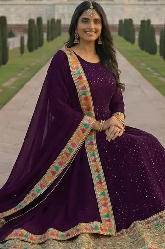  PURPLE embroidered ANARKALI SALWAR SUIT